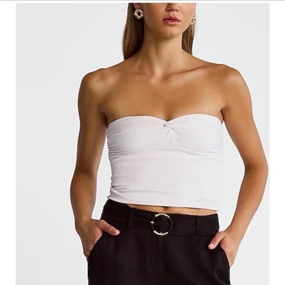 Express Body Contour High Compression Ribbed Twist Front Tube Top White XL